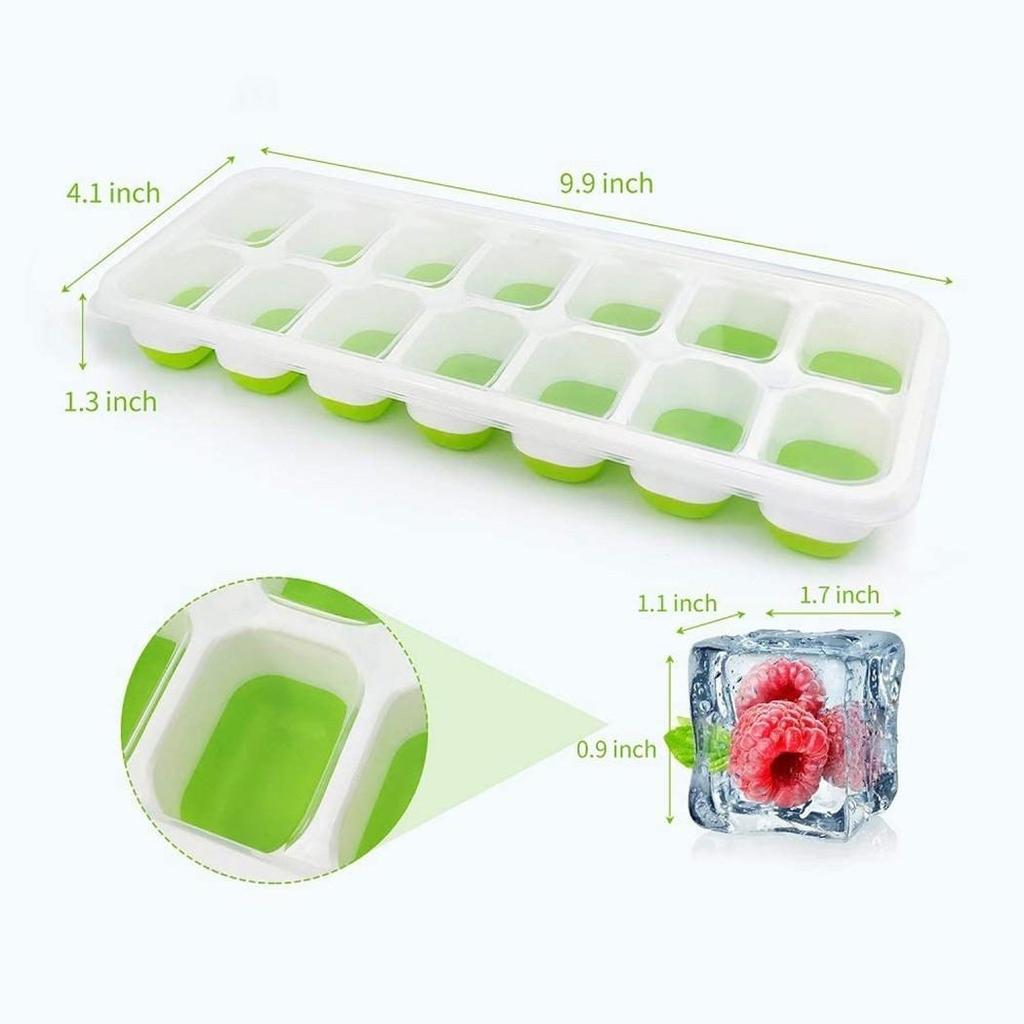14 Holes Silicone Ice  for Cube Tray Ices Maker  for Mold Trays Containers with Cover