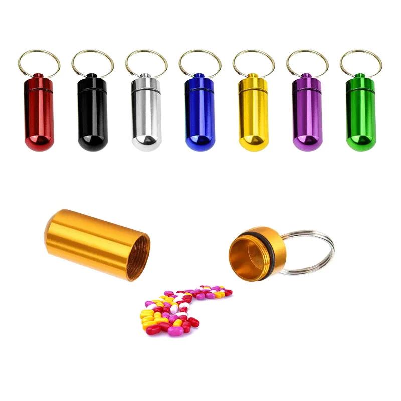 Mini Portable Pillbox Waterproof Sealed Bottle Small Metal Storage Container Medicine Tablet Adapter Trinket Case Cute Keychain