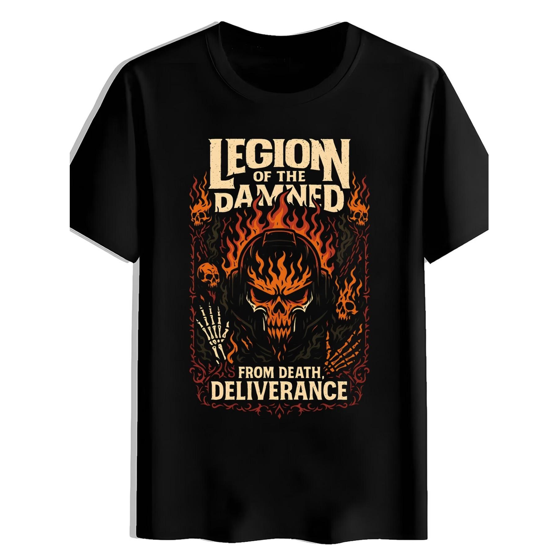LEGION OF THE DAMNED Skull Print T-Shirt, Summer, Versatile, Sporty, Trendy T-Shirt, Round Neck Short Sleeve Top S чёрный