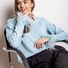 Damen-T-Shirt mit Rundhalsausschnitt, Patchwork-Feder, einfarbig, langärmelig, Pendler-Top