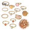 Colorful Crystal Ring Set 13Pcs Gold Plated with Gemstone Embellishments, Fashion Minimalist Accessories Stackable Rings for Women, Trendy Jewelry