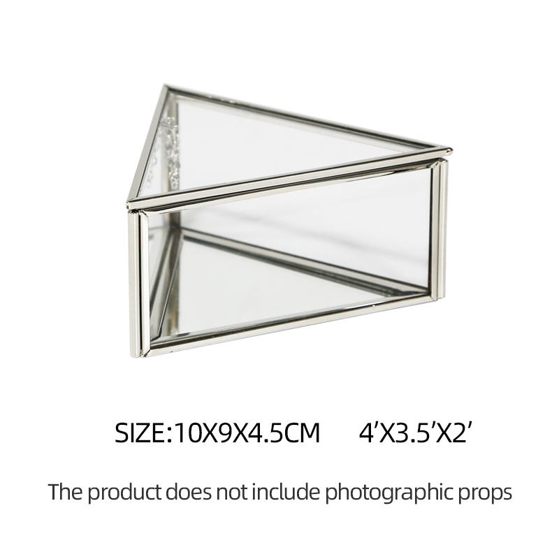 2021 Metal Small  Glass Silver Trilateral Jewelry Boxes Transparent Trinket Organizer With Golden Edge and Lid