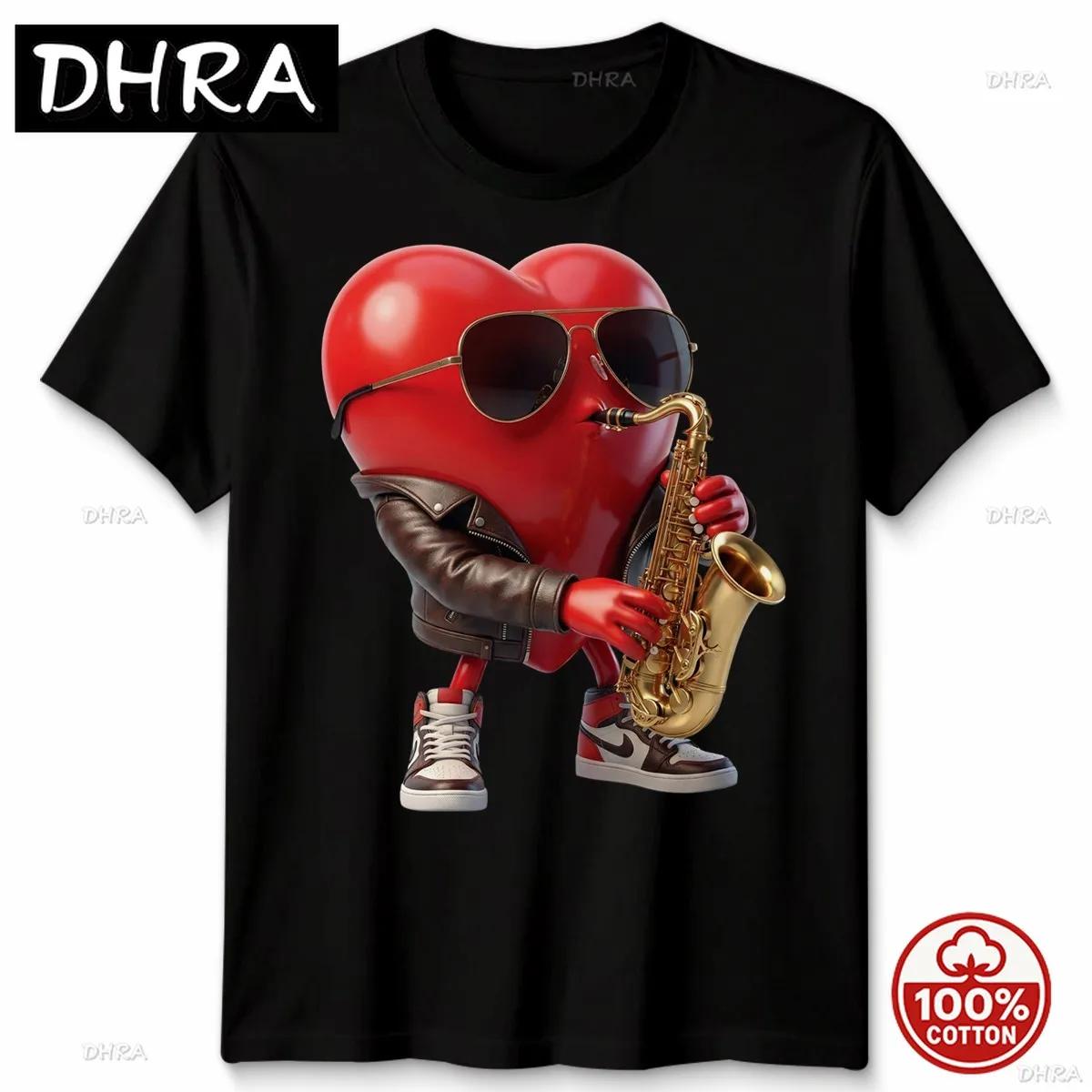 Anthropomorphic Heart Playing Saxophone Jazz Music Unisexs TShirt Graphic Tee Unisex Minimalist Chill Casual Top Shirt Aesthetic Tee S