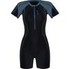 Sports One-piece Swimsuit Women's Short-sleeved Boxer Belly Cover Slimming Swimming Pool Hot Large-size Racing