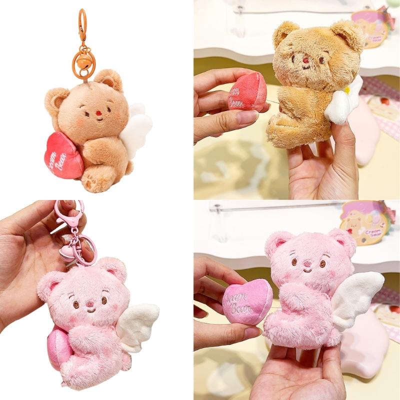 Cute Keychain with Expandable Heart Shaped Pendant Practical Bear Keyring Mobile Phone Accessory Pendant for Backpack