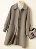 Dámský kašmírový kabát střední délky oboustranný na podzim/zimu - Petite, Čistě ručně šitý, Celovlněný, Zesílený design