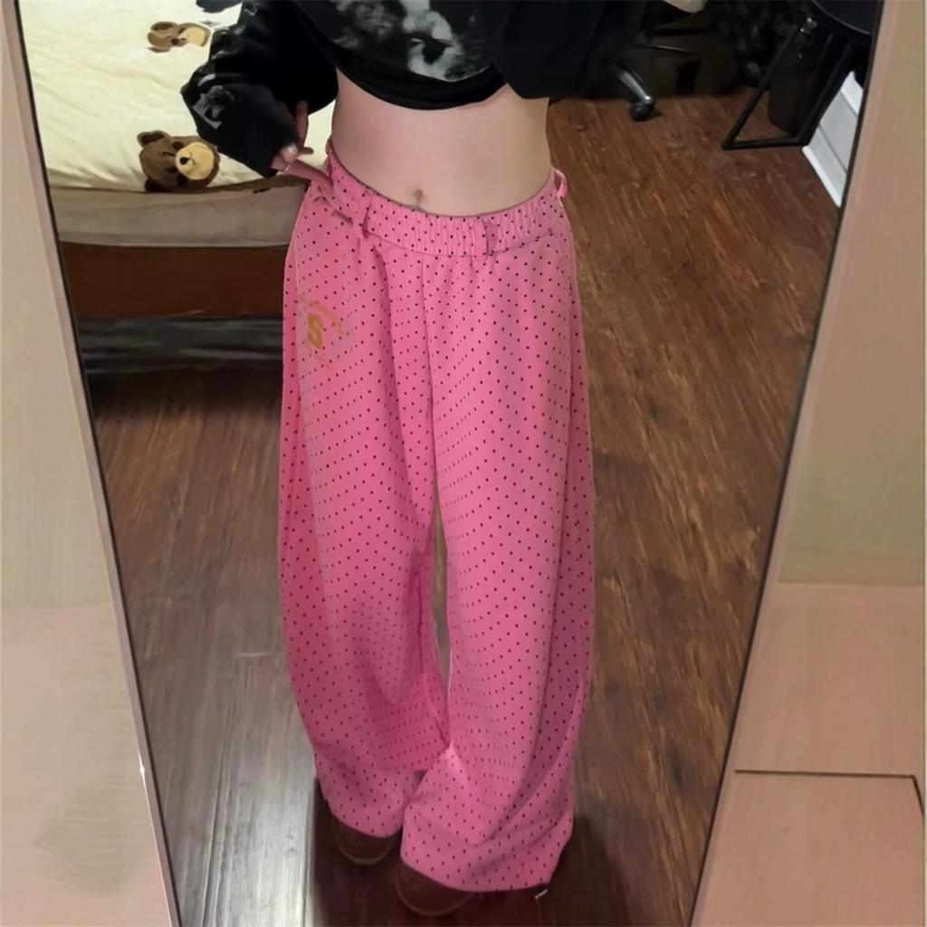 American retro full-printed polka-dot wide-leg pants women's summer lazy wind-drape loose straight-leg pants versatile casual trousers