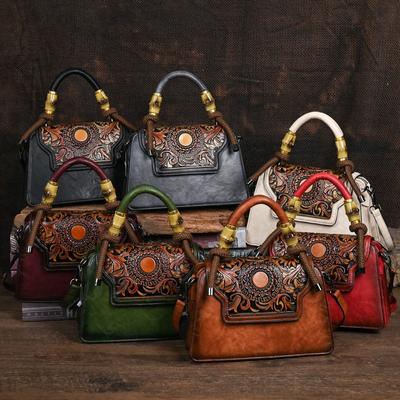 Vintage Handmade Embossed Women Leather Bag Luxury Handbag Versatile Female Shoulder & Crossbody Bags