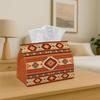 1pc Southwestern Tribal Decorative Polyester Tissue Holder, Reusable And Washable, Featuring a Central Diamond Earthtone Stripe Pattern for Use On Din