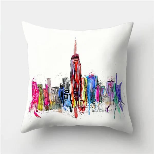 Colorful High City Building Print Decorative Pillow Case Bed Cafe Sofa Home Decor Polyester Square Cushion Cover 45X45Cm
