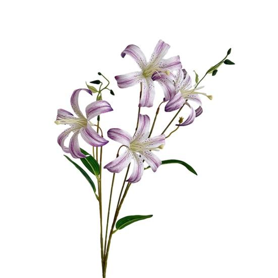 Faux Lily Flower Long Stem Artificial Lily Branch with 4 Bloom Heads And Leaves Real Touch Lilium Flower for Wedding Party Home Decor