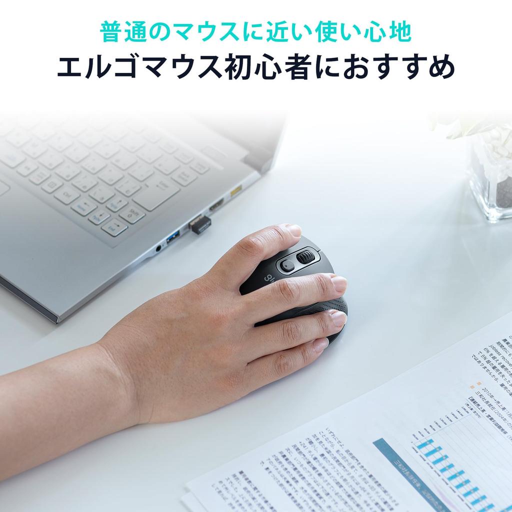 Sanwa Supply Silent Wireless Ergonomic Mouse Black MA-ERGW22
