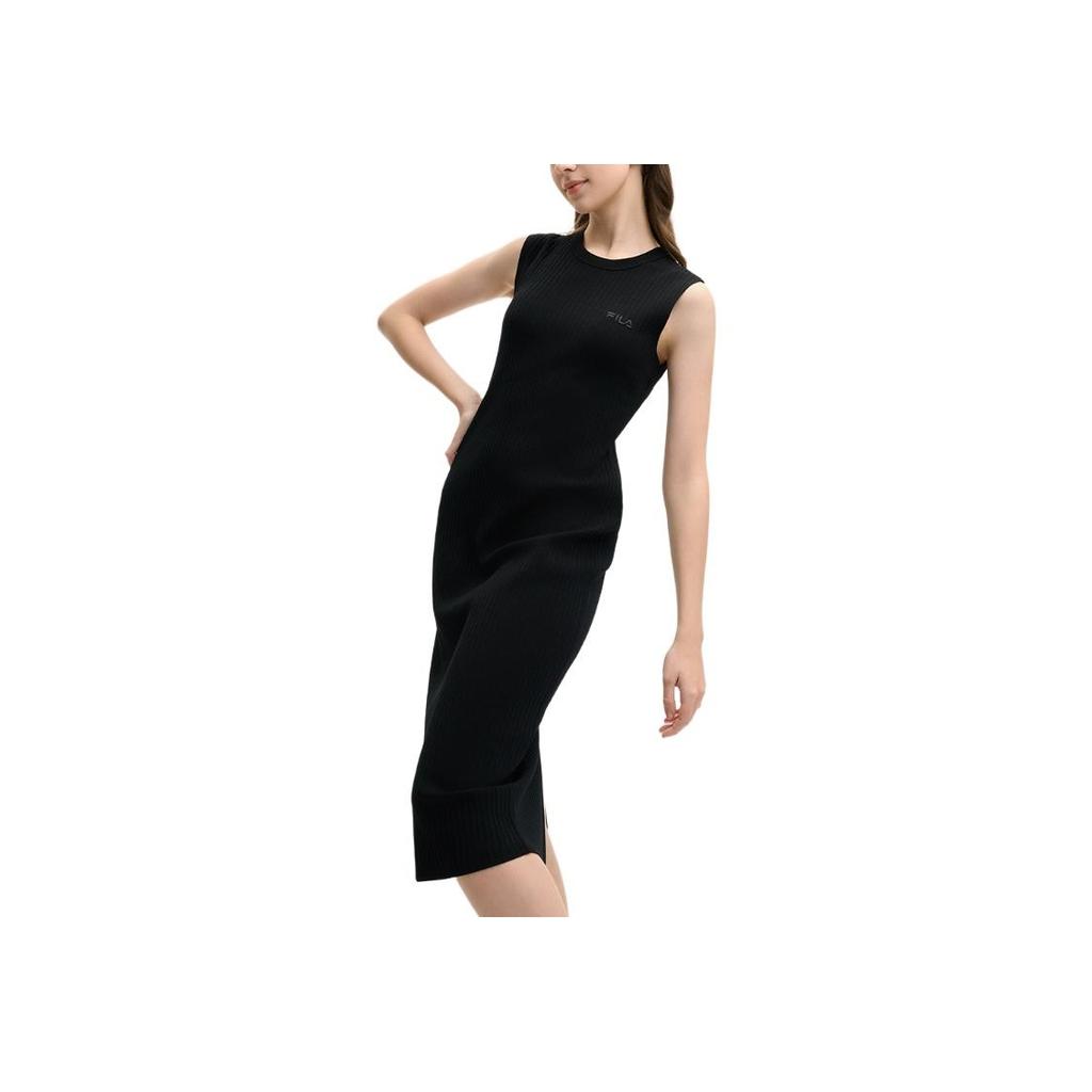 FILA Modern Heritage Fashion Casual Simple Solid Color Sleeveless Dress Women dresses Black F51W528302F-BK