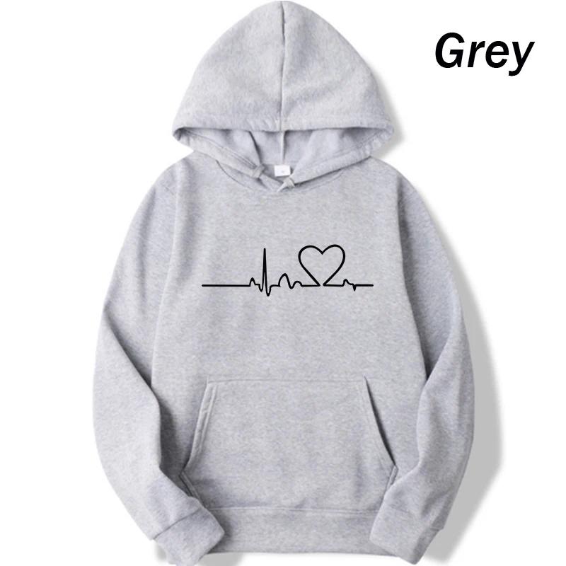 New Women's Casual Hoodie Autumn/winter Heartbeat Print Men's Loose Hoodie Couple Sweatshirt Women's Hoodie Top Streetwear