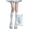 Hollow Beige Lace with Bow Mid-tube Socks Children's Summer Thin Straps Calves Stacked Mesh Socks Mary Jane