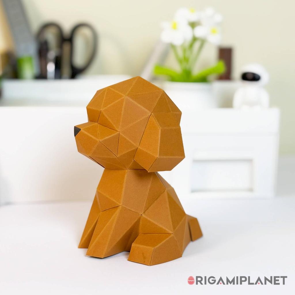 ORIGAMIPLANET Teddy 3D Origami Craft Kit for Easy Dog Paper Sculpture Cute 3D Animal Handmade Home Decoration Art Home Decoration Paper Craft Gift Set