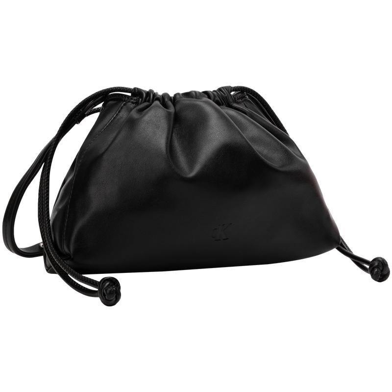Calvin Klein Cute Drawstring Letter Embossed Pouch Bag Women Shoulder Bag Space-Black DH3771-BAE