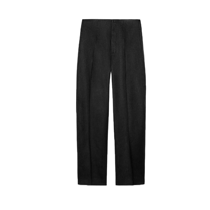 

Lapel Sleeveless Linen Blended Drop Shoulder Vest 3132168 Ironing Stripe Pattern Mid Waist Pants 3136168 Black pants L