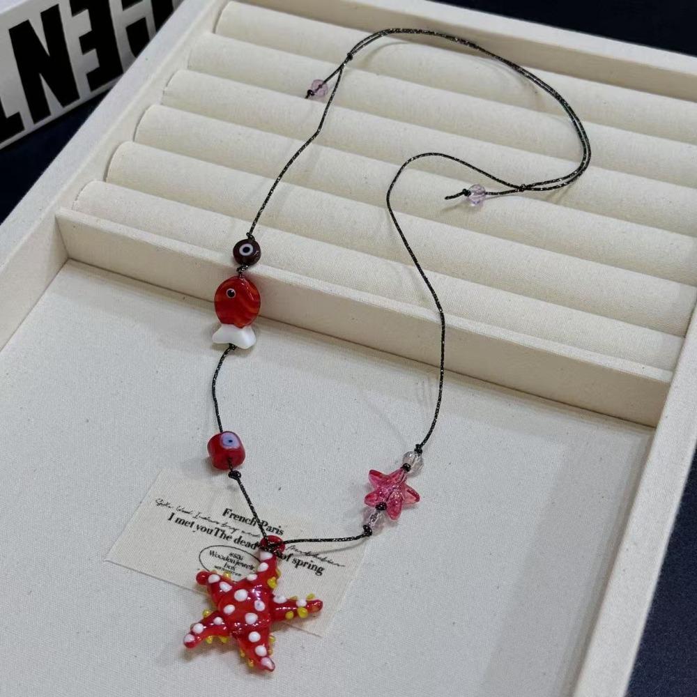 Starfish Ceramic Fish Pendant Ocean Sea Series Boho Ethnic Necklace Fish Starfish Necklace  Girls
