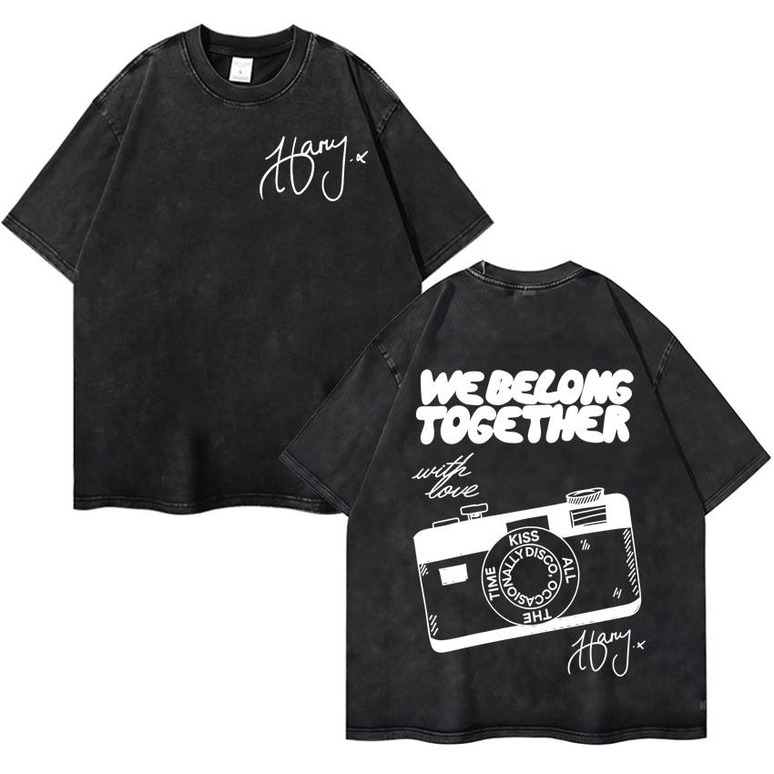 Harry Styles Küsst Immer Disco Gelegentlich Tour Hochwertig Vintage Gewaschen Rundhals T-Shirt Fan Geschenk Unisex Baumwoll-T-Shirt