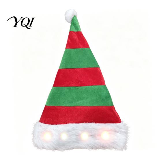 Christmas Hat with Lights Light Up Tree Hat, Striped Plush LED Party Eye Catching Stage Performance Fur Trim, Holiday Cosplay Costume Accessory