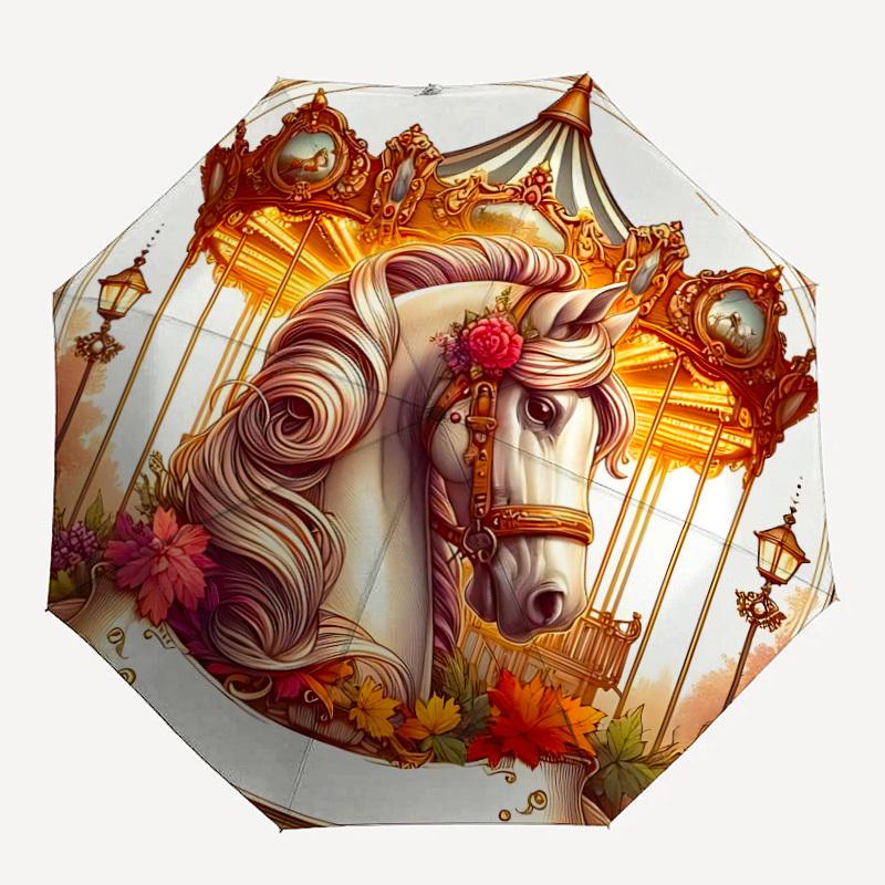 1pc Carousel Horse Open/Close Folding Umbrella, All- Portable Umbrella for & Men, Stylish Accessory (Holiday Gift) 8-Rib Yy251213176