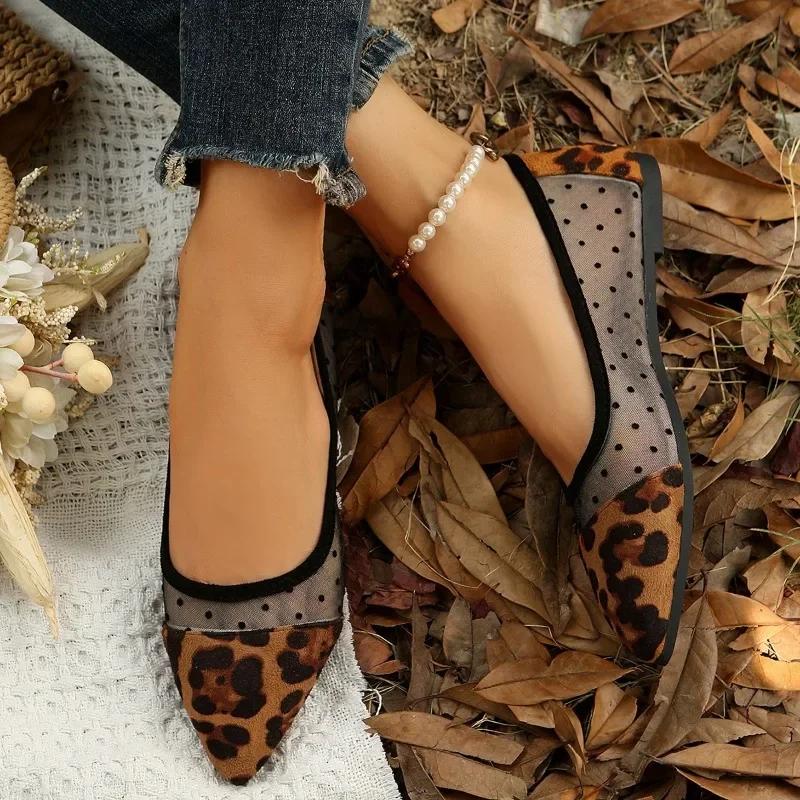 Fashion Soft and Comfortable Women's Flat Shoes Classic Pointed Toe Ladies Leopard Print Shoes Women Work Shoes Comfortable for Work