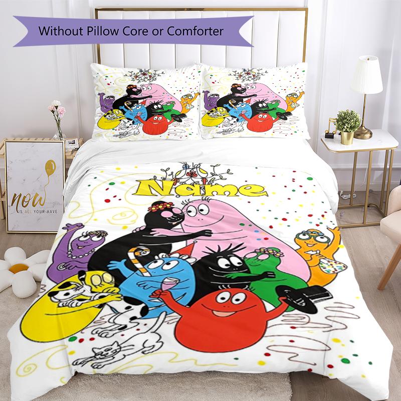 3pcs Custom Name Barbapapa Bedding Set Duvet Cover Closure Includes 1 Duvet Cover & 2 Pillowcases, Soft and Comfortable for All Seasons.