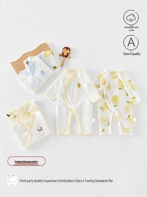 Newborn Summer Cotton Jumpsuit: Class A Tagless Long Sleeve Bodysuit Pajamas