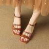 Fashion 2025 New Summer Sandals Women Square Toe Shoes Chunky Heel Open Toe Retro Sandals for Women Handmade Split Leather Women Sandals