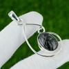 Natural Black Fossil Coral Gemstone 925 Sterling Silver Pendant For Women