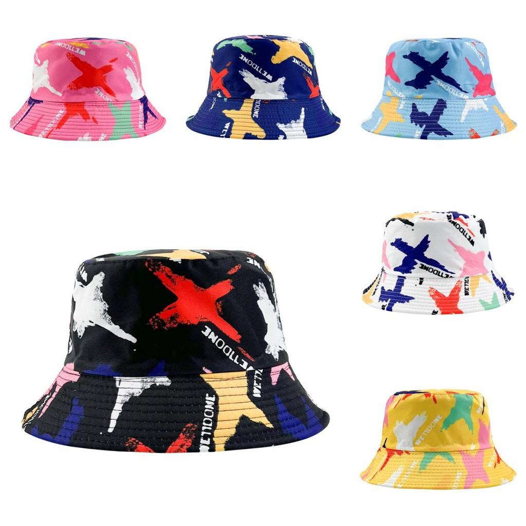 Graffiti Sided Double Fisherman Hat Printed Tie Dye Bucket Cap Sunshade Outdoor