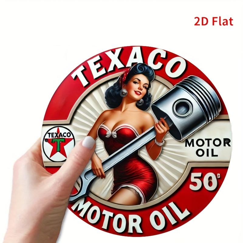 Vintage Texaco Oil Sign. 7.8" Round Weatherproof Aluminum for Garage, Porch or Coffee Shop.