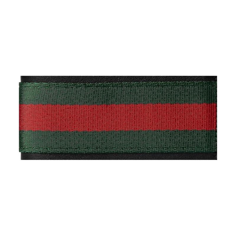 Gucci Red and green stripe decoration leather wallet men's black