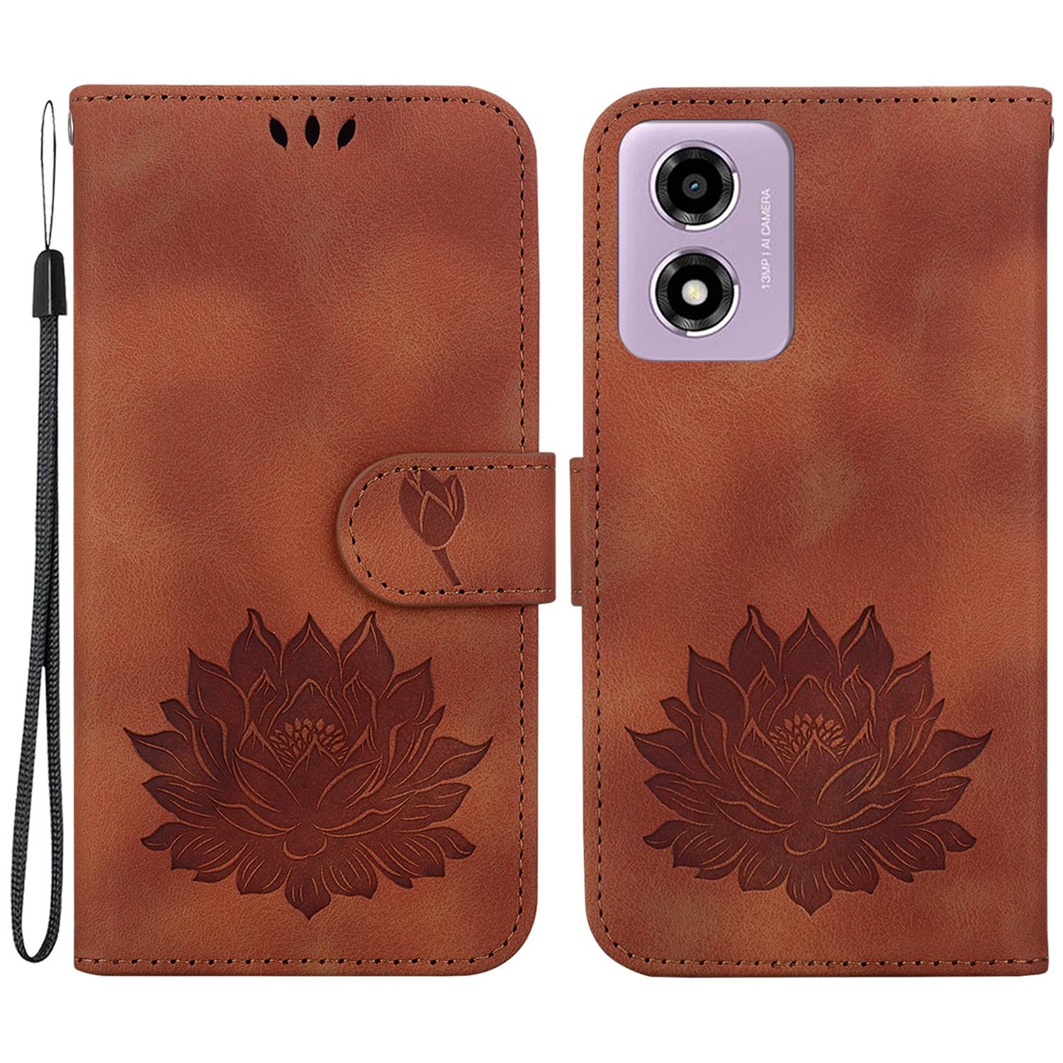 

Для Motorola Moto G04s 4G/E14 4G Чехол-кошелек для телефона Кожаный чехол-подставка с тиснением лотоса Brown