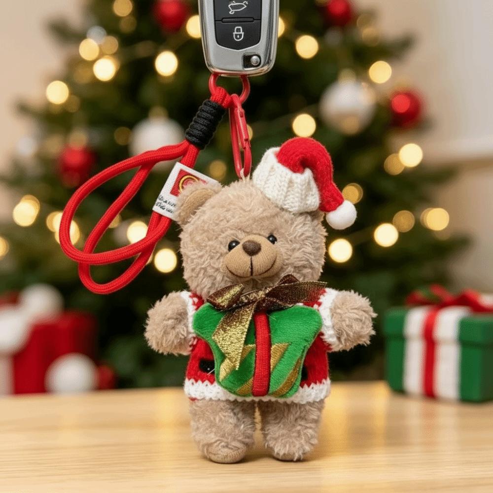 Soft Christmas Plush Pendant Stuffed Animal Xmas Bag Charm Goggles Bear Keychain Couples Keepsake