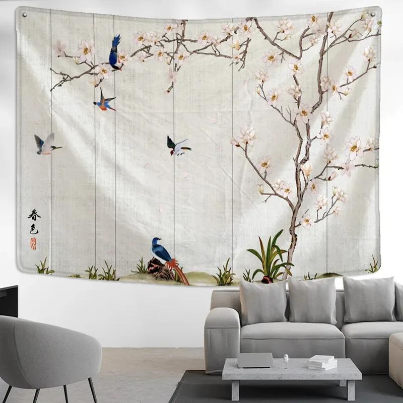 Home Wall Decoration Tapestry Flower Bird Background Hanging Cloth Office Living Room Tapestry
