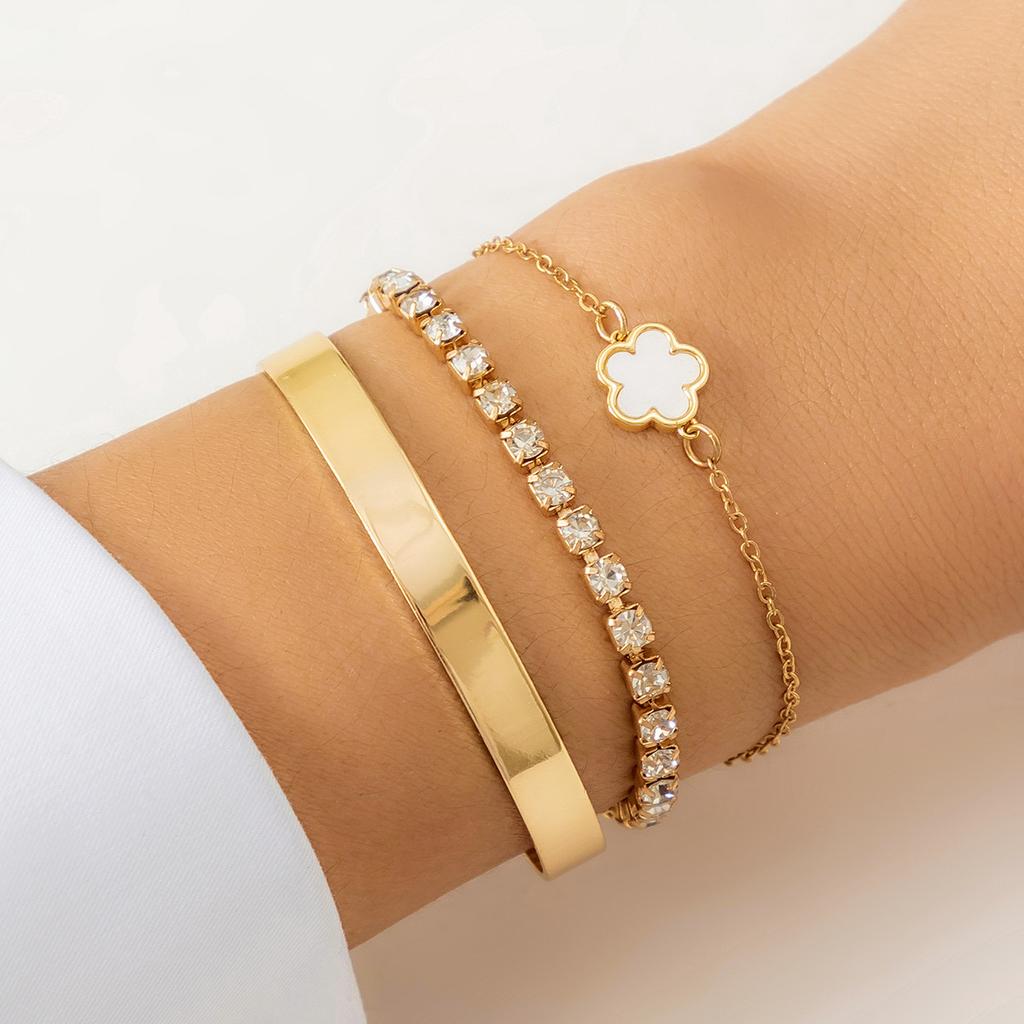 3Pcs/Set Hip Hop Retro Sparking Rhinestone Chain Bracelet for Women Minimalist Geometry Flower Bangles Trend Girls Jewelry Gifts