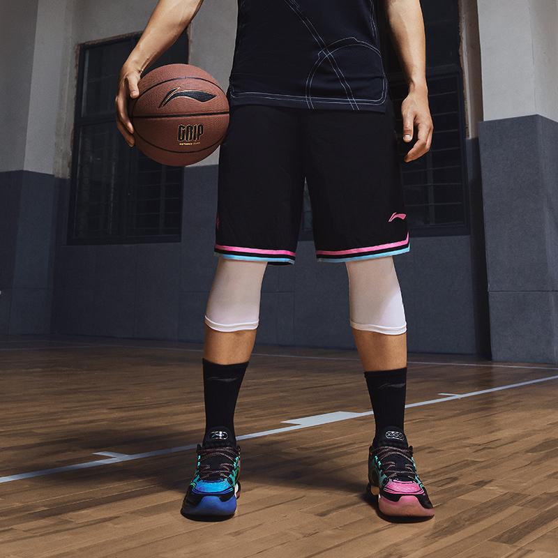 Li Ning CBA Basketball Series Quick-Dry Cool Elastic Sports Basketball Game Shorts Men Shorts Black Azalea-Pink AAPU209-2
