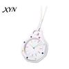 Vintage Pocket Watch Colorful Octagonal Watch, Mechanical Quartz Analog Hollow Case Fashion Accessory Necklace with Faux Leather Strap for Men Women