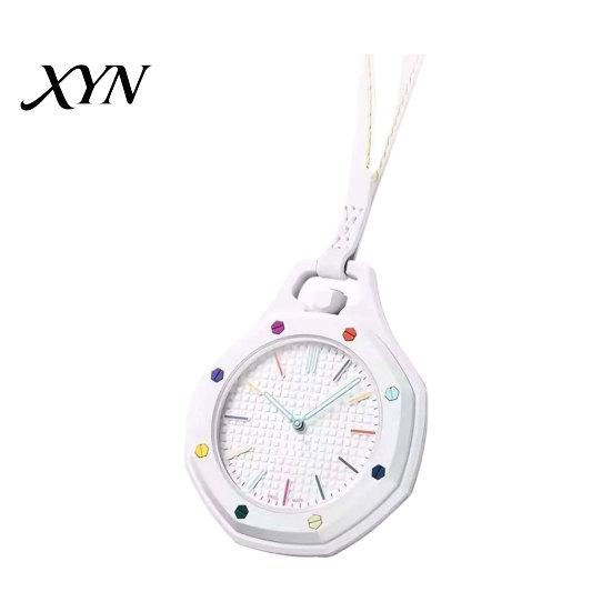 Vintage Pocket Watch Colorful Octagonal Watch, Mechanical Quartz Analog Hollow Case Fashion Accessory Necklace with Faux Leather Strap for Men Women