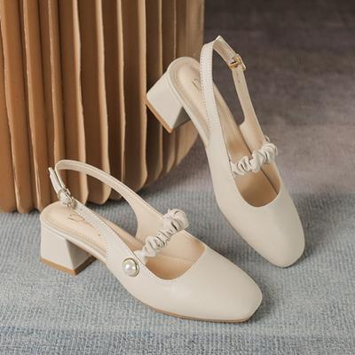 Koreaanse Versie Mary Jane Enkelschoenen Dikke Hak 2024 Nieuwe Mode Casual Eenvoudig Alles-match Effen Kleur Dames Sandalen Zomertijd