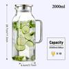 Glass Pitcher 2L Cold Drinks Jug with Handle and Lid Large Capacity Glass Pitcher for Tea Coffee Juice Milk Lemonade