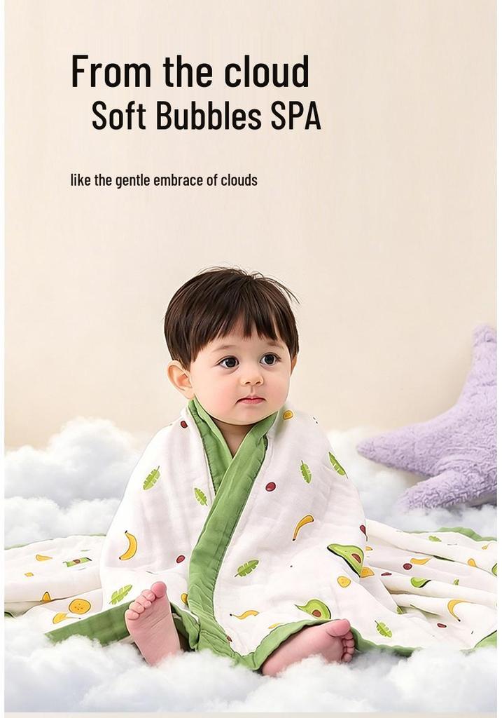 Grade A All-Cotton 6-Layer Baby Bath Towel - Soft, Absorbent, Printed Gauze for Newborns