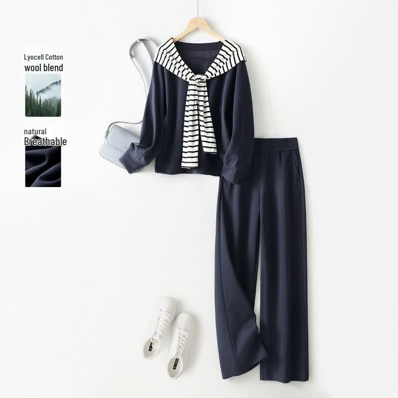 IHIMI Women s Casual Sweatshirt Two-Piece Set S темно-синий