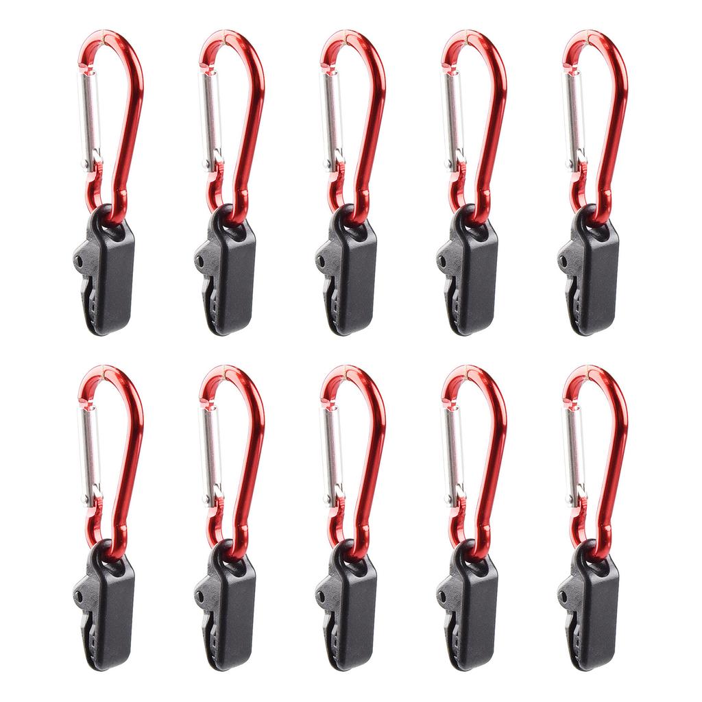 10Pcs Outdoor Camping Tent Clips Awning Tarp Clamp Windproof Tarpaulin Alligator Clips Tighten Lock Grip with Carabiner