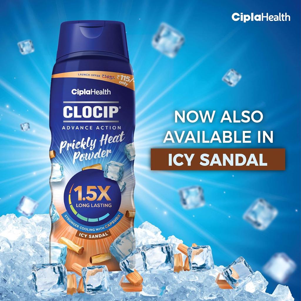 Cipla Clocip Advance Action Prickly Heat Powder 150g Pack of 2 Sweat Control Antiperspirant