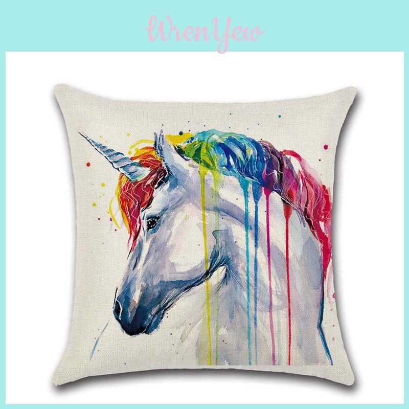 Versatile Cotton Linen Cushion Cover Featuring Cartoon Rainbow Animals For Stylish Decoration