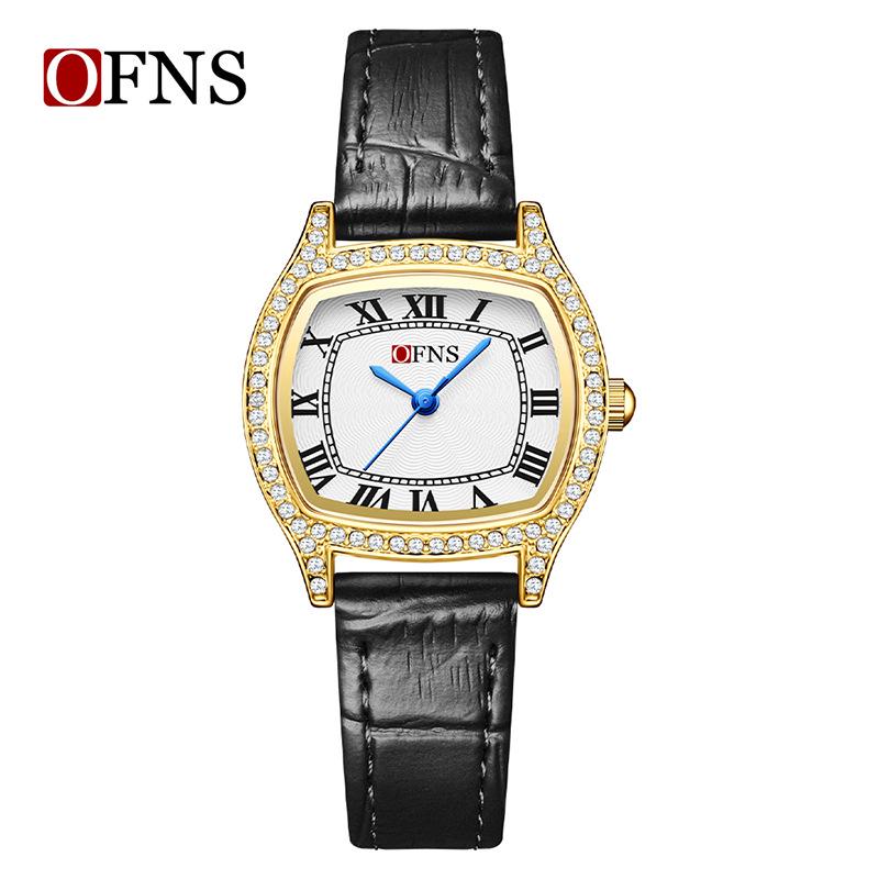 Retro Rhinestone Inlaid Roman Numerals Square Ladies Fashion Watch