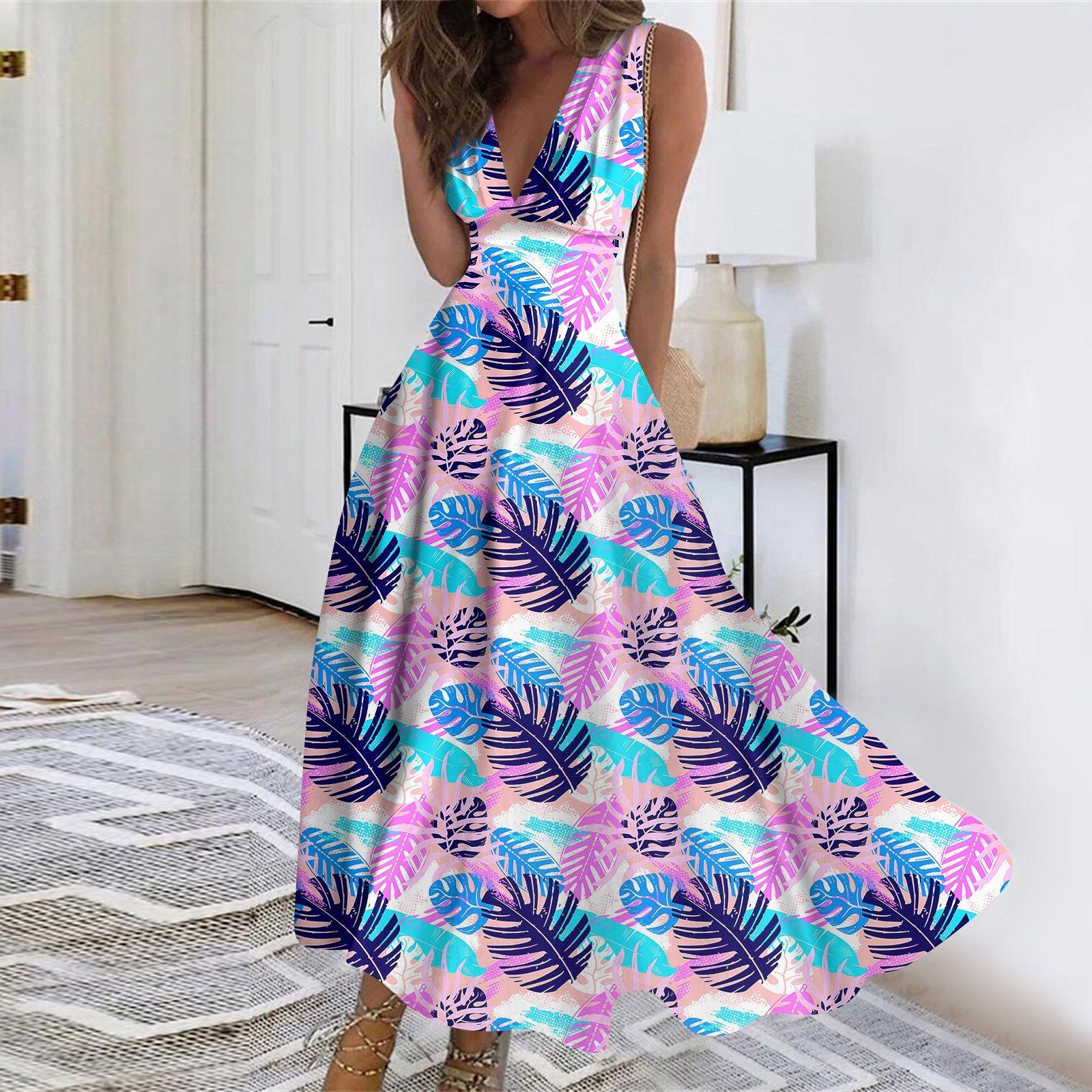 

Женское длинное платье Платье макси Повседневное платье Свободное платье Платье трапециевидной формы с цветочным принтом Мода Уличная одежда На открытом воздухе Повседневные с принтом для свиданий Платье без рукавов с V-образным вырезом XXXL